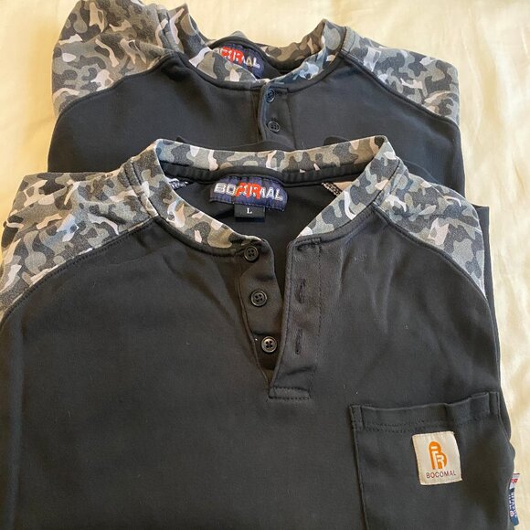 2 X BOCOMAL FR Shirts Flame Resistant Shirt 5.5oz 100% Cotton CAT2 Mens Lg - Picture 3 of 7